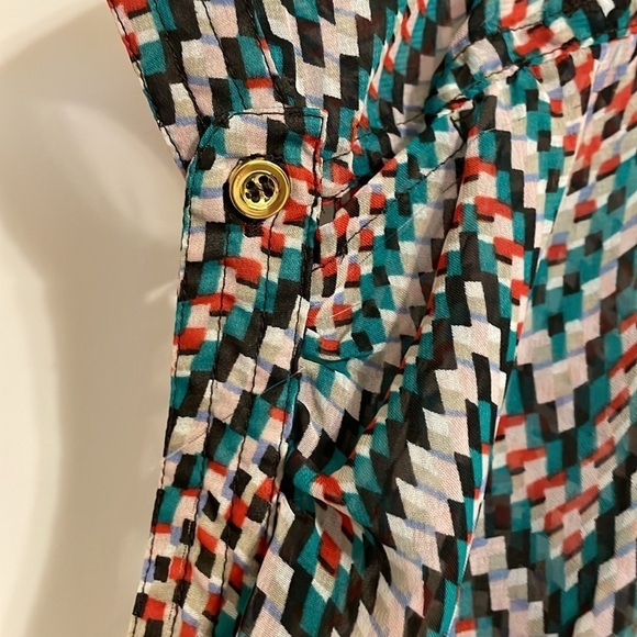 Olive & Oak Women’s Tunic Red & Green Sheer Geometric Contemporary Bohemian - Picture 5 of 12